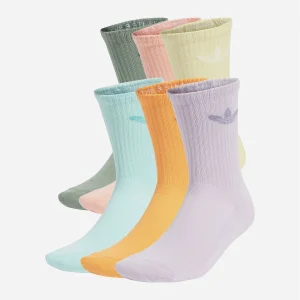 Adidas - Trefoil Crew Sock Cushion 6 Pair Pack - Silver Green / Glow Pink / Powder Yellow