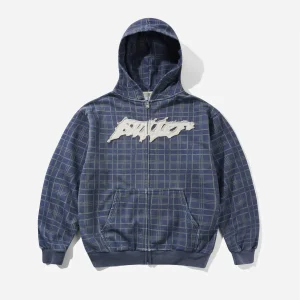 Sweat Zippé Butter Goods - Amplify Zip-Thru Hood Washed Navy Plaid