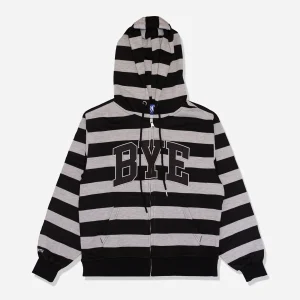 Bye Jeremy Bye Zip Hoodie - Grey & Black Stripes