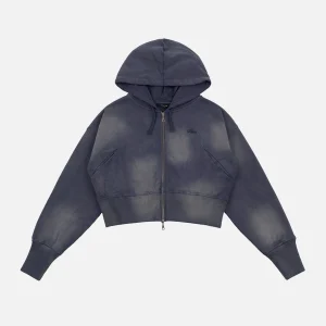 Dime - Croped Zip Hoodie - Navy Washed