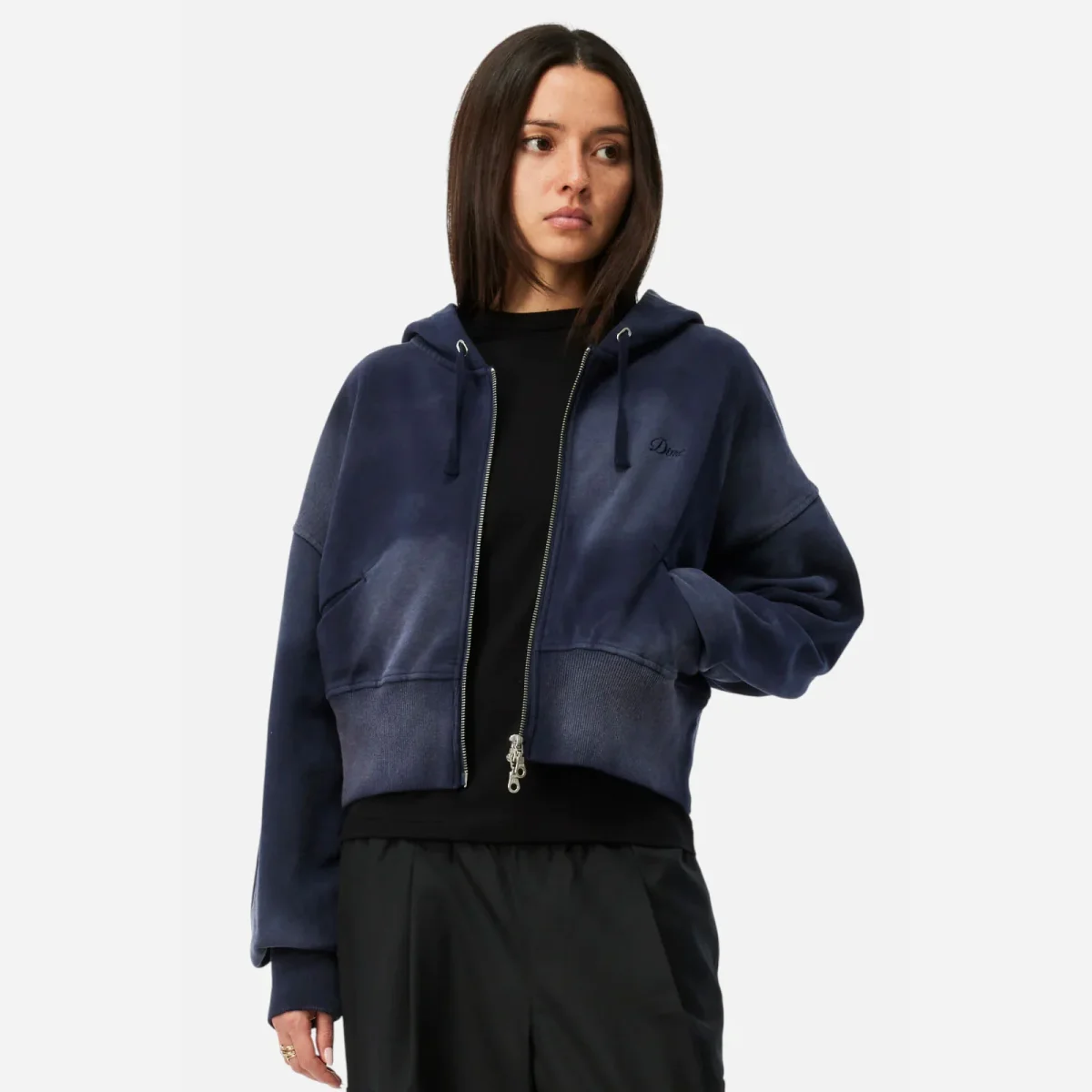 Dime - Croped Zip Hoodie - Navy Washed – Image 3