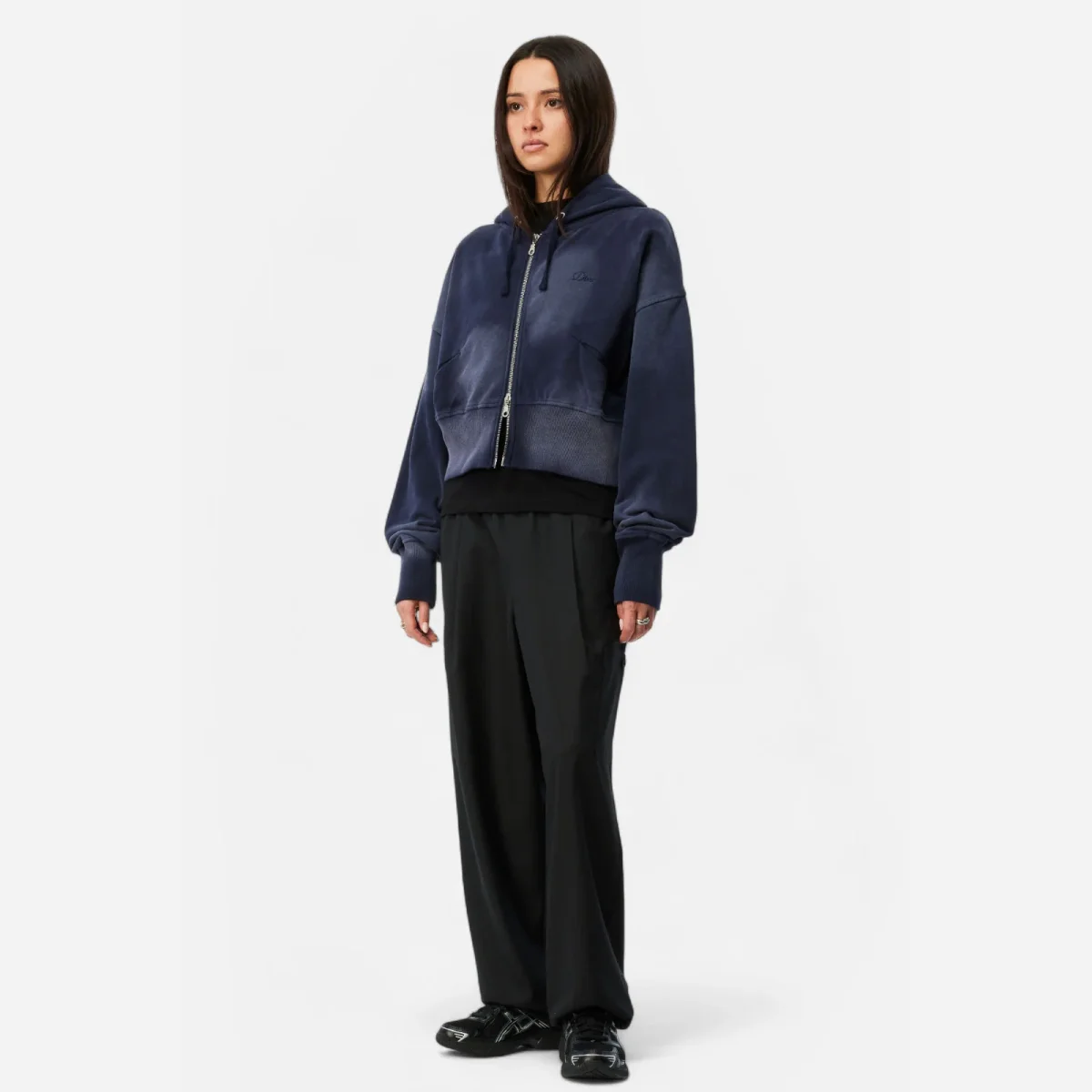 Dime - Croped Zip Hoodie - Navy Washed – Image 6