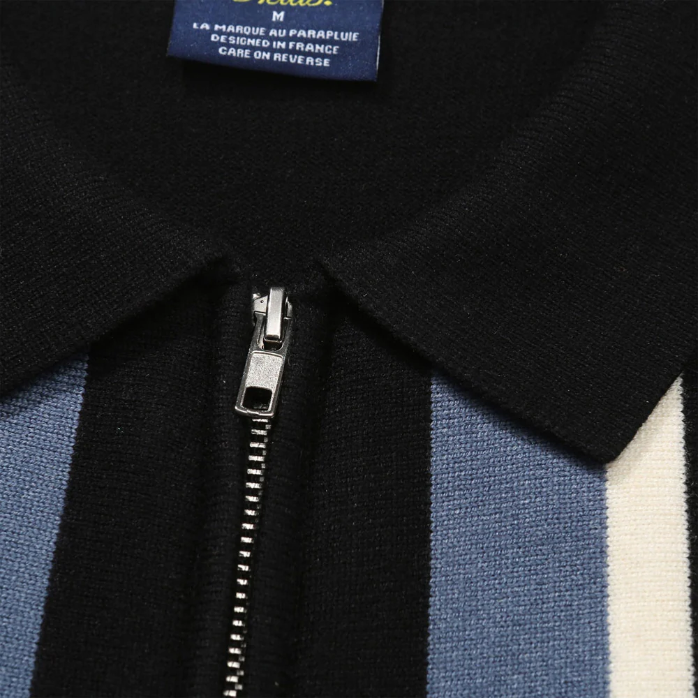 HELAS - BUNDY FULL ZIP KNIT POLO - Black – Image 5