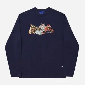 Hélas - Horses Crewneck Knit - Navy