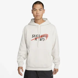 NIKE  - SKATE LIKE A GIRL HOODIE - LIGHT BONE BLACK LT CRIMSON