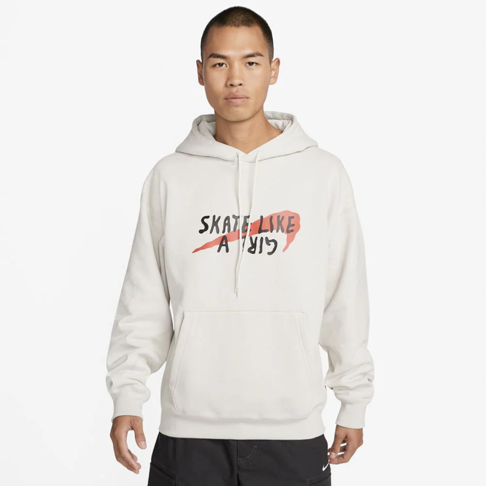 NIKE - SKATE LIKE A GIRL HOODIE - LIGHT BONE BLACK LT CRIMSON – Image 2