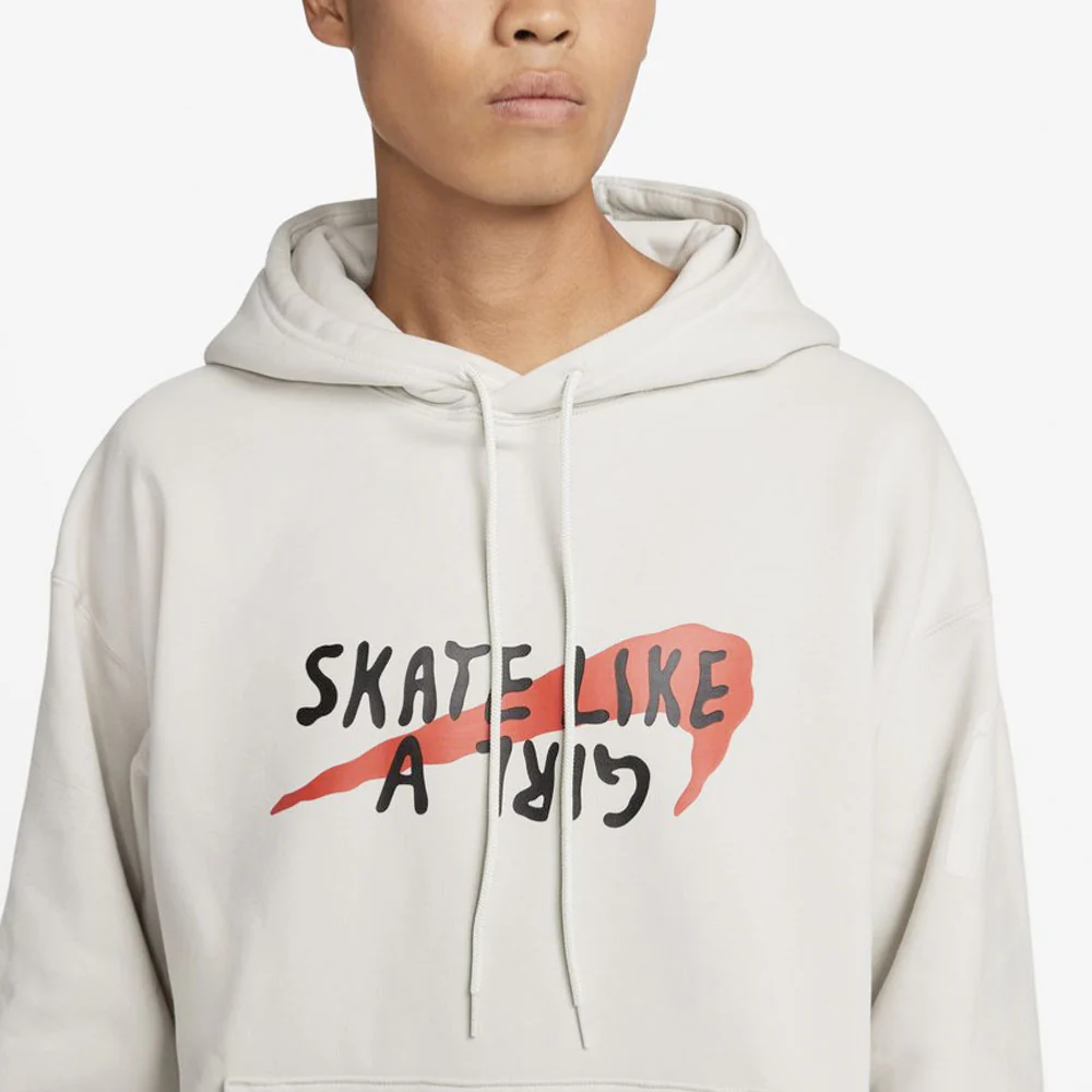 NIKE - SKATE LIKE A GIRL HOODIE - LIGHT BONE BLACK LT CRIMSON – Image 5