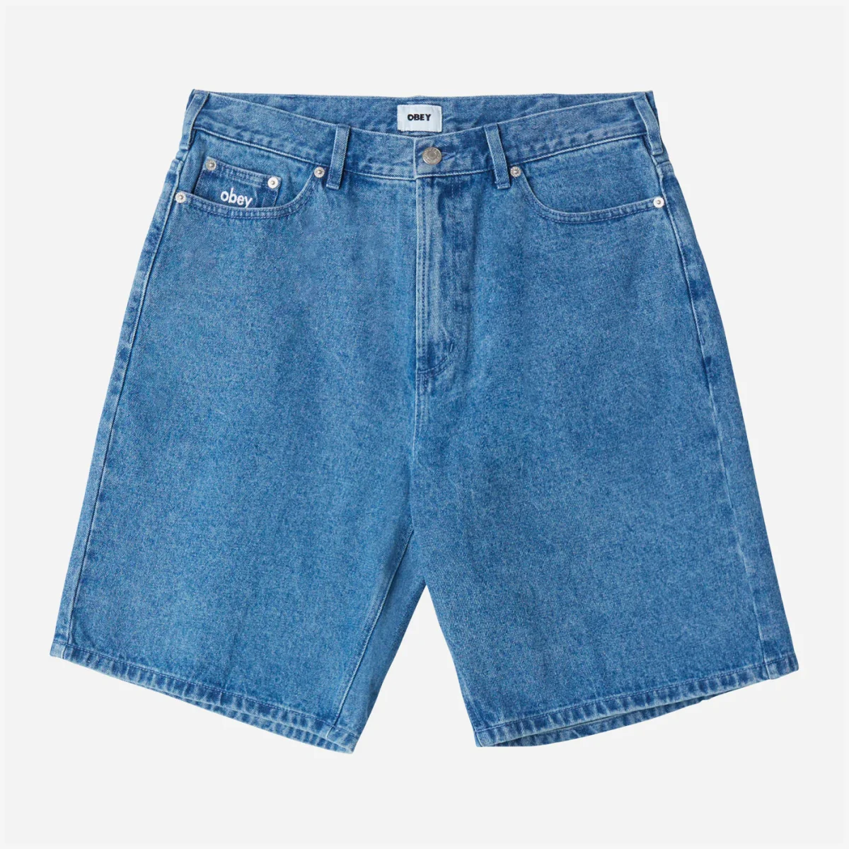 OBEY - BIGWIG BAGGY DENIM SHORT - Light Indigo – Image 4