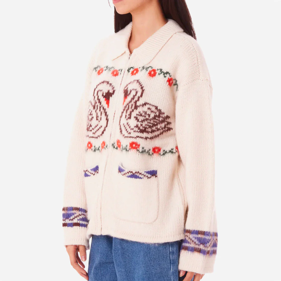 OBEY W - SWANS ZIP SWEATER - Unbleached Multi – Image 4