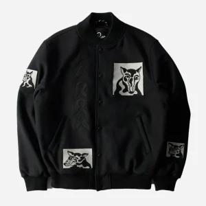 PARRA -  DOG FACED VARSITY JACKET- BLACK