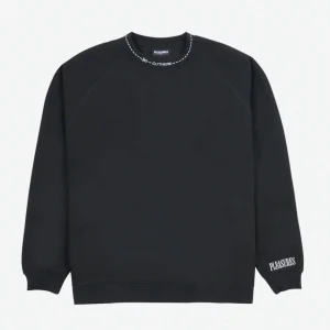 PLEASURES - CUT HERE RAGLAN CREWNECK - BLACK