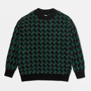 POLAR SKATE Co.- ZIG ZAG KNIT SWEATER  - BLACK DARK TEAL