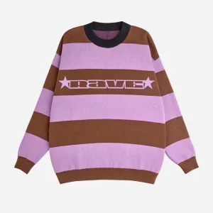 RAVE SKATEBOARDS - DONNIE KNIT STRIPED CREWNECK - Brown Lilac