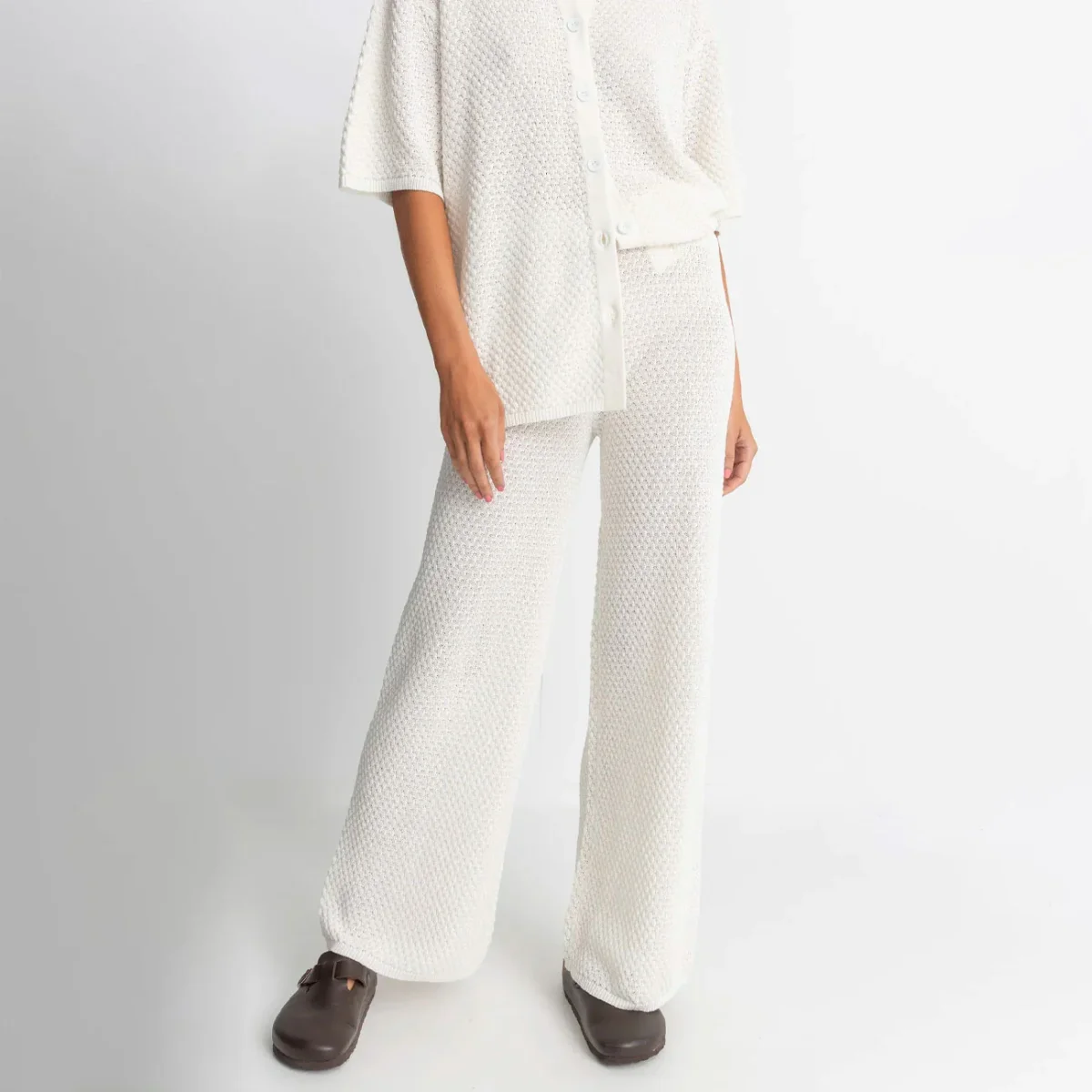 RHYTHM - DUNE WIDE LEG KNIT PANT - White – Image 2