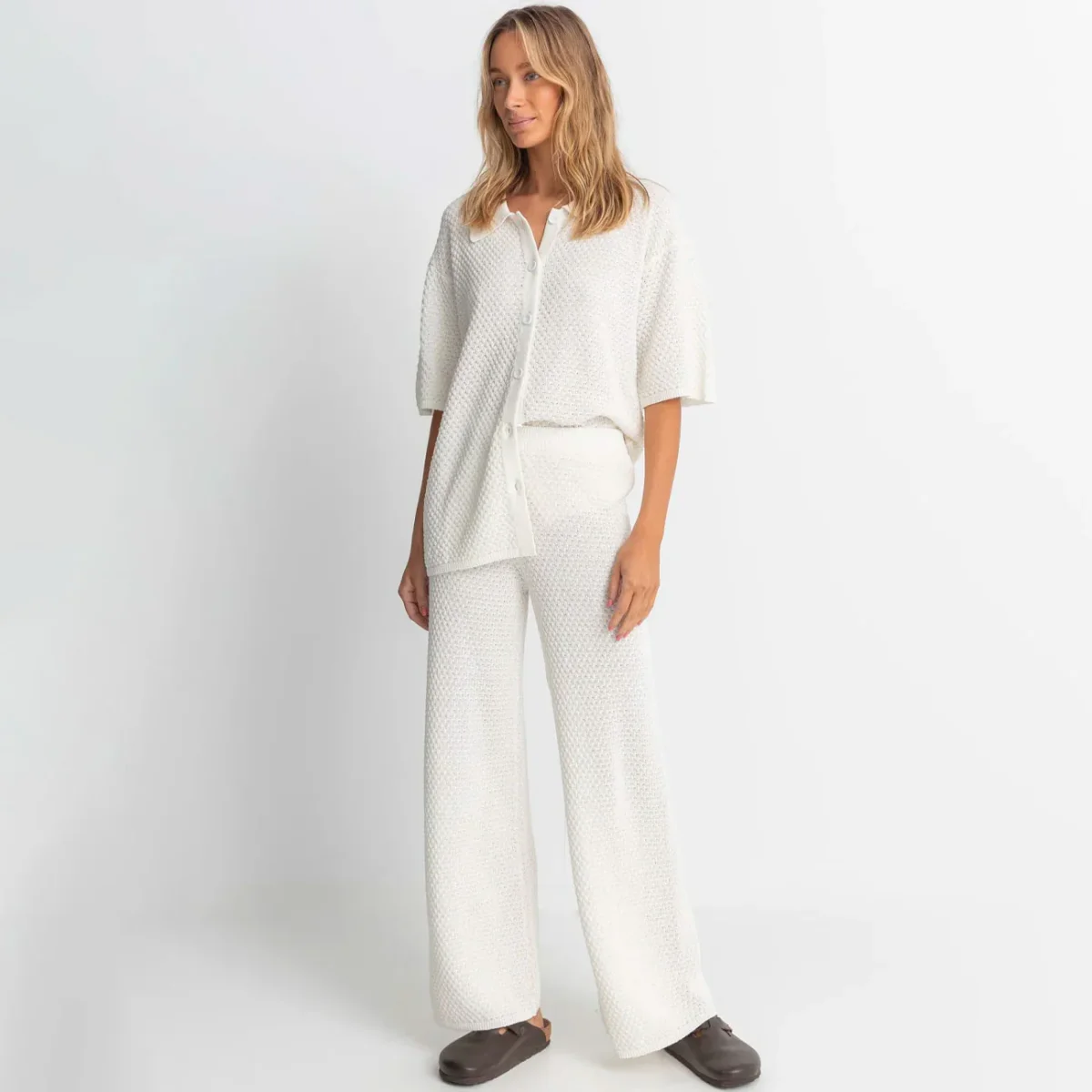 RHYTHM - DUNE WIDE LEG KNIT PANT - White – Image 4