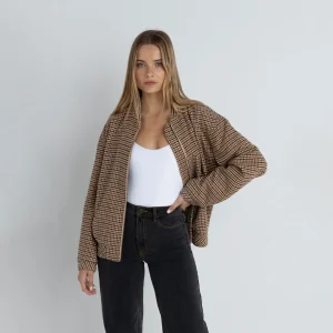 Rhythm - Luca Oversized Check Bomber Jacket - Brown