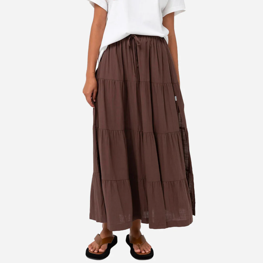 RHYTHM - CLASSIC TIERED MAXI SKIRT - Chocolate – Image 2