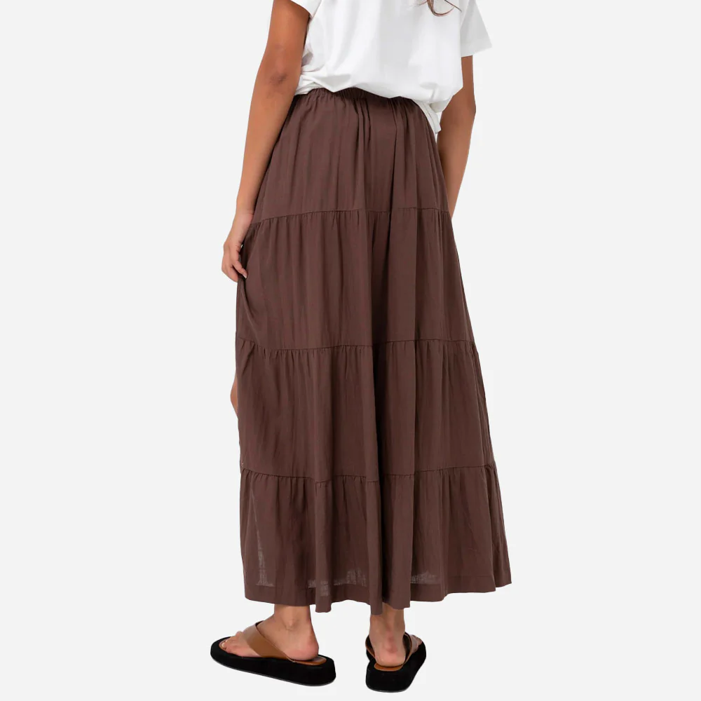 RHYTHM - CLASSIC TIERED MAXI SKIRT - Chocolate – Image 3