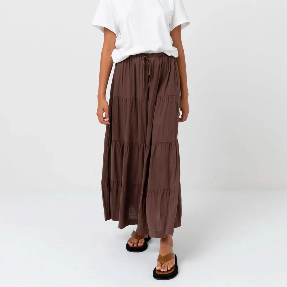 RHYTHM - CLASSIC TIERED MAXI SKIRT - Chocolate – Image 4