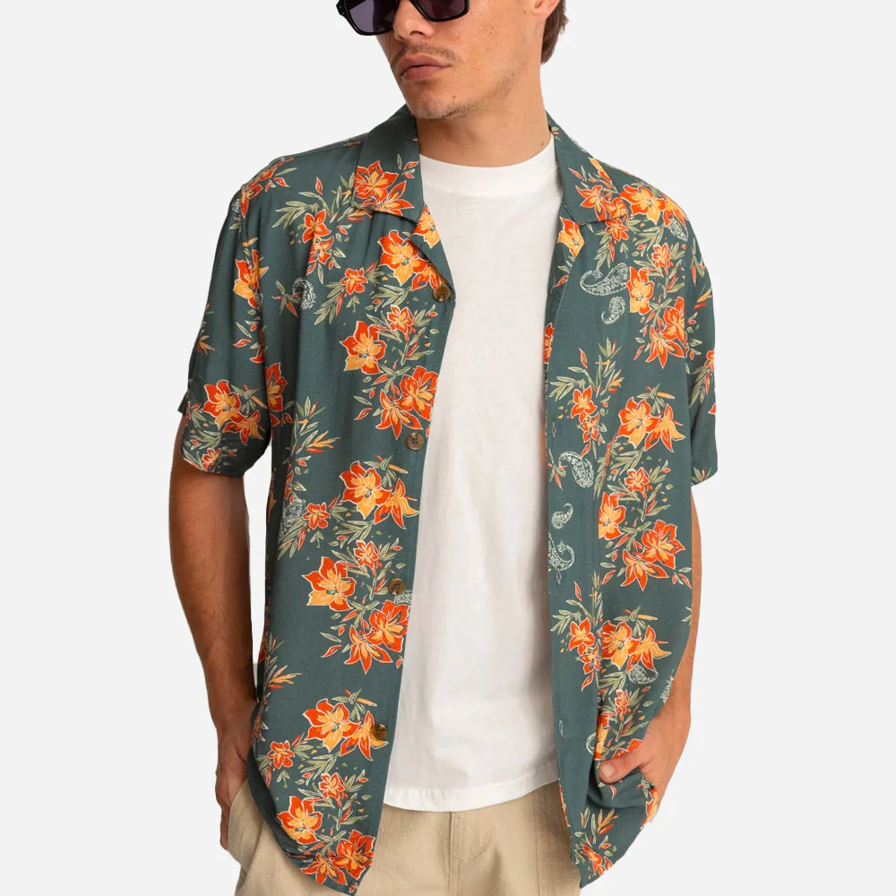RHYTHM - TROPICAL PAISLEY CUBAN SS SHIRT - Pine – Image 3