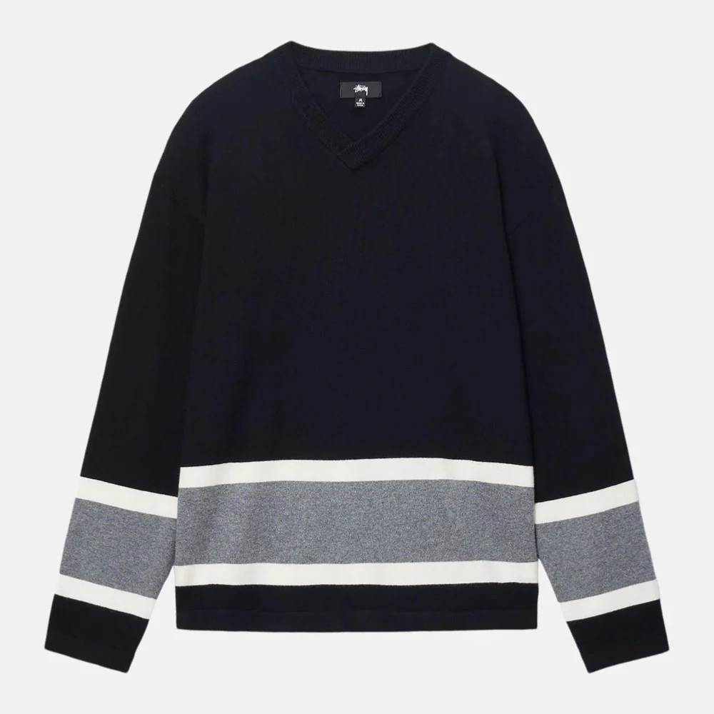 STUSSY - HOCKEY SWEATER - BLACK – Image 3