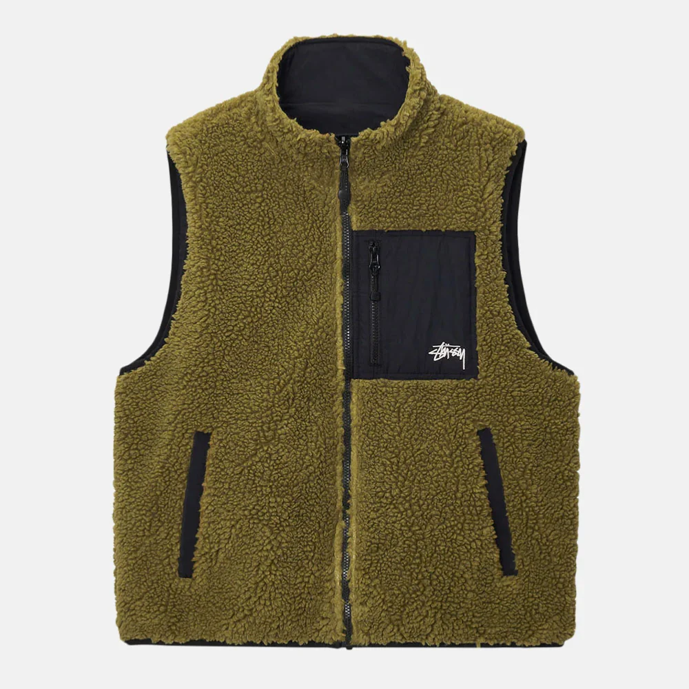 Stussy - Sherpa Reversible Vest - Olive – Image 2