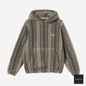 STUSSY STRIPE SHERPA HOODIE TAN