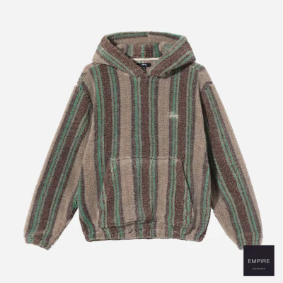 STUSSY STRIPE SHERPA HOODIE TAN – Image 2