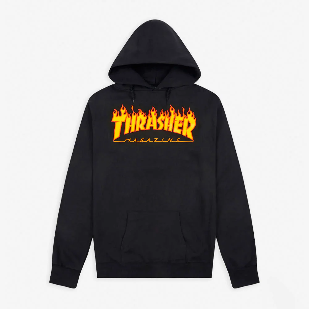 THRASHER - FLAME LOGO HOODY - BLACK