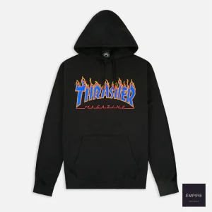 THRASHER FLAME LOGO HOODY - BLACK-BLUE