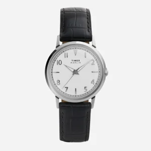 Timex - Marlin Quartz 34mm Leather Strap Watch - Silver White / Black Croco