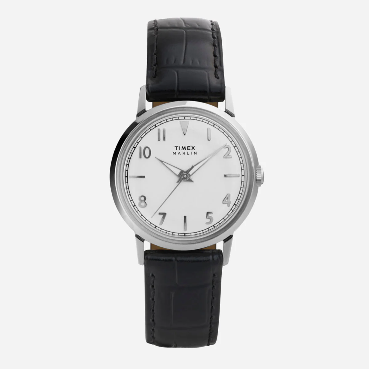 Timex - Marlin Quartz 34mm Leather Strap Watch - Silver White / Black Croco