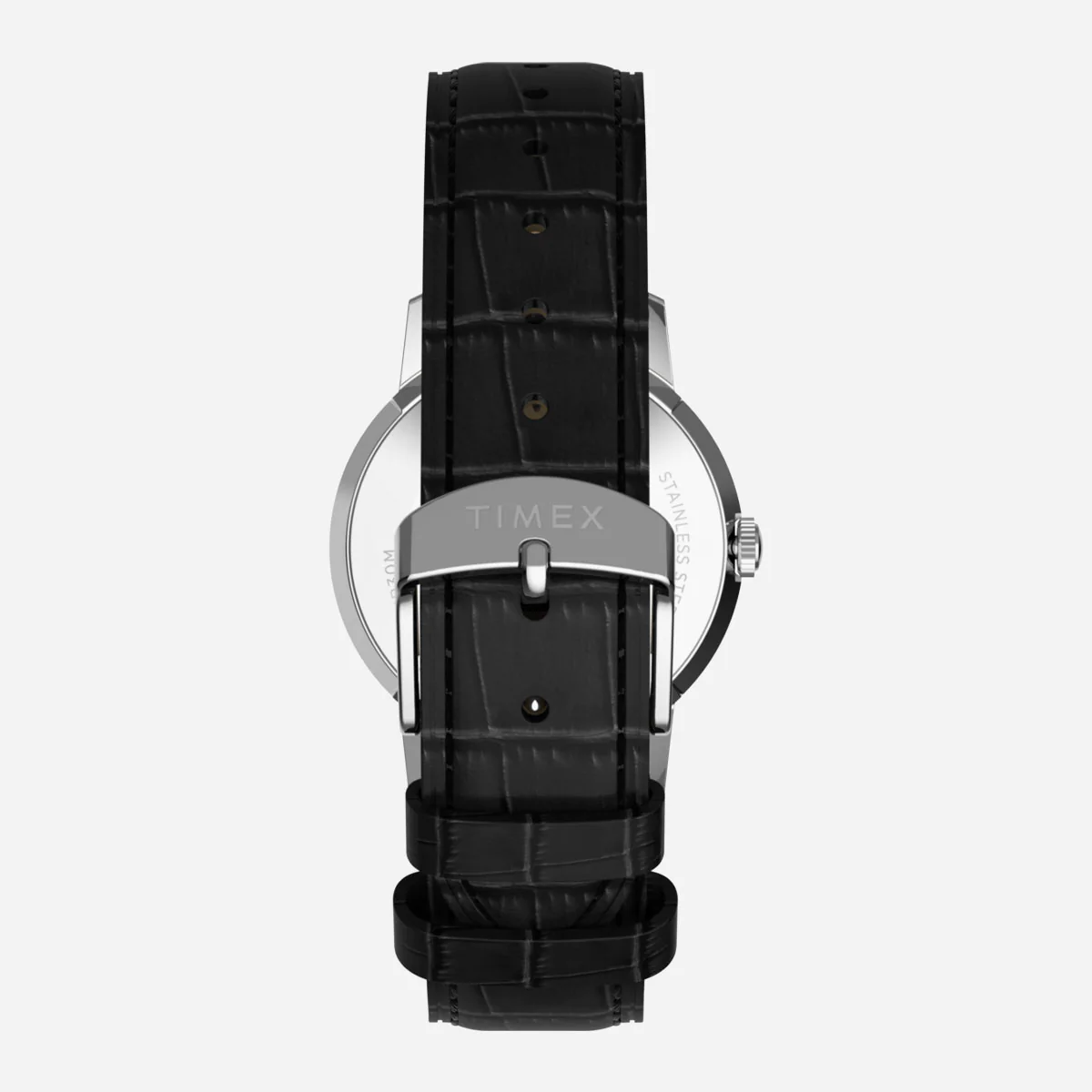 Timex - Marlin Quartz 34mm Leather Strap Watch - Silver White / Black Croco – Image 4