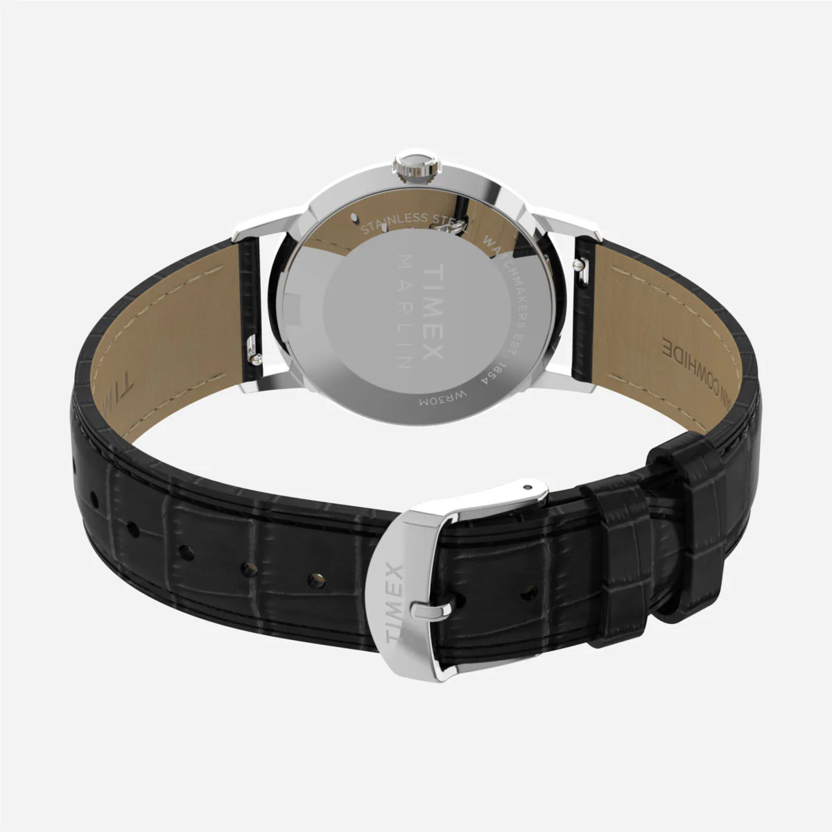 Timex - Marlin Quartz 34mm Leather Strap Watch - Silver White / Black Croco – Image 6