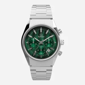 Timex - Q Timex Falcon Eye Chronograph 40mm Stainless Steel Bracelet - Green / Stainless Steel