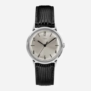 Timex - Marlin® Hand-Wound 34mm Leather Strap Watch - Black / Stainless Steel