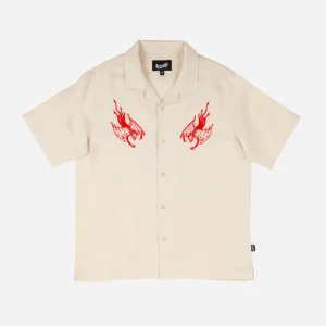 WELCOME SKATEBOARDS - HELLION EMBROIDERED LINEN SHIRT- Bone