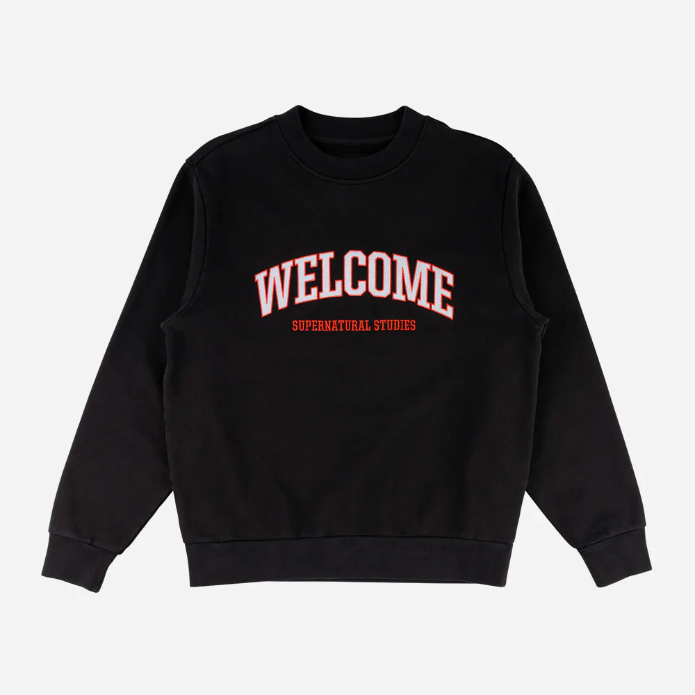 WELCOME SKATEBOARDS - STUDENT EMBROIDERED PIGMENT DYED CREW - Black – Image 2