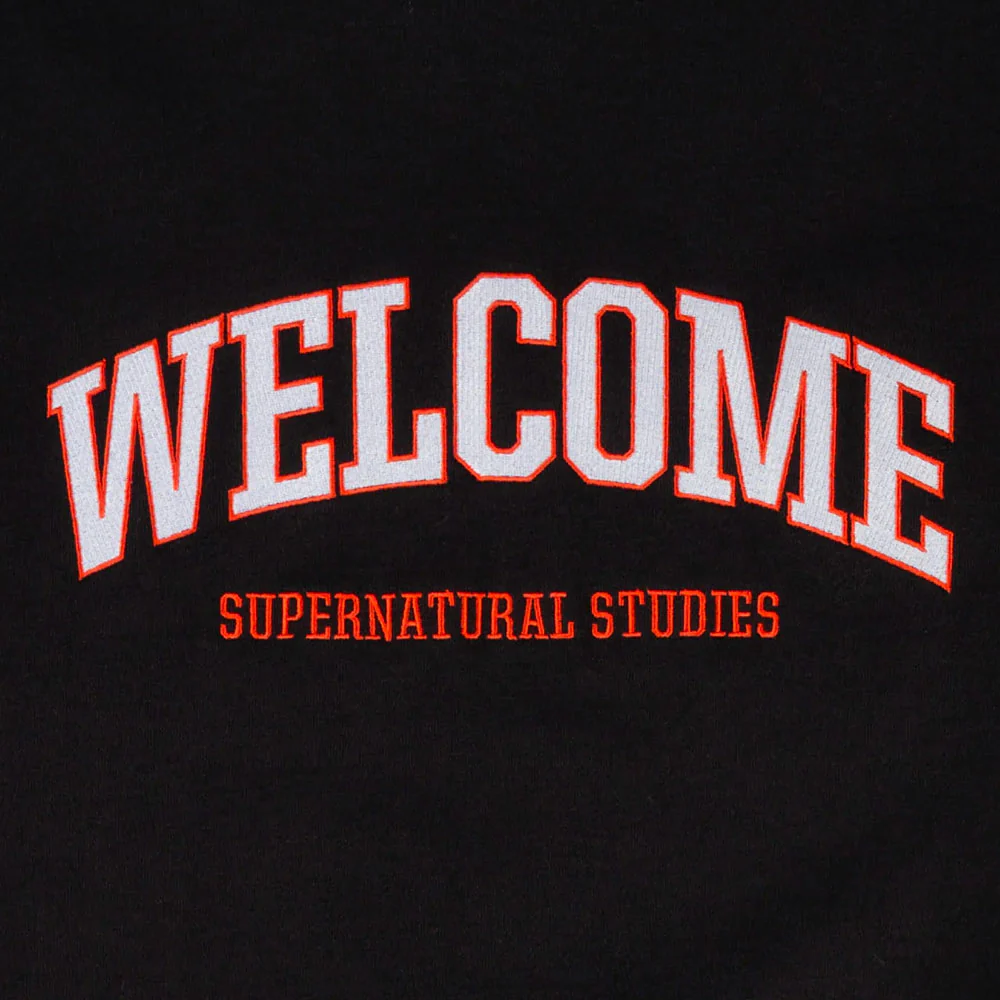 WELCOME SKATEBOARDS - STUDENT EMBROIDERED PIGMENT DYED CREW - Black – Image 3