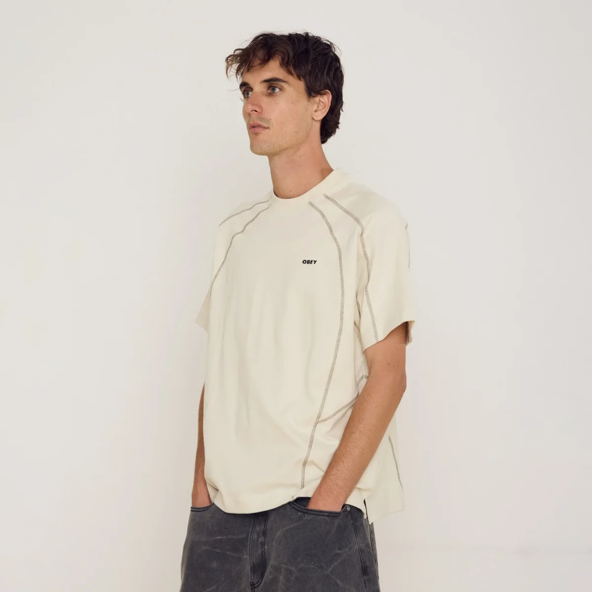 T-Shirt OBEY - Contrast Stitch Tee Silver Birch – Image 3