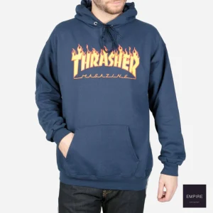 THRASHER FLAME LOGO HOODY - Navy
